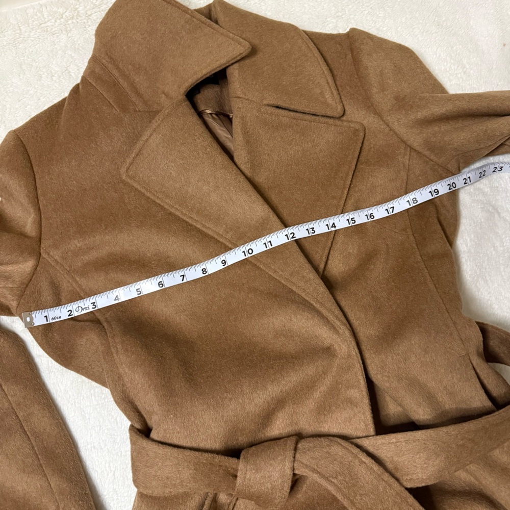 KARL LAGERFELD PARIS Camel Tan Midi Long Wool Blend Wrap Coat - Sz Medium, NWT - Picture 9 of 14